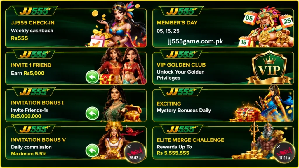 JJ555 Game bonuses